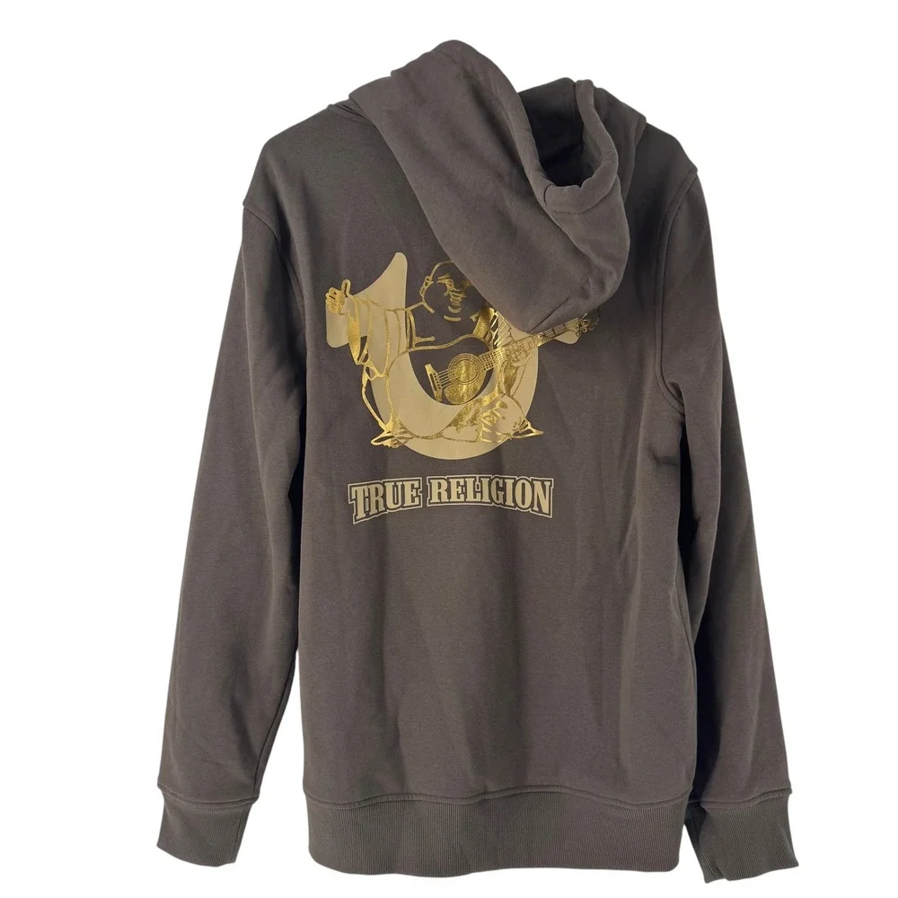 True Religion Mens Major Brown Gold HS Buddha Foil Zip Hoodie 700907 L NEW